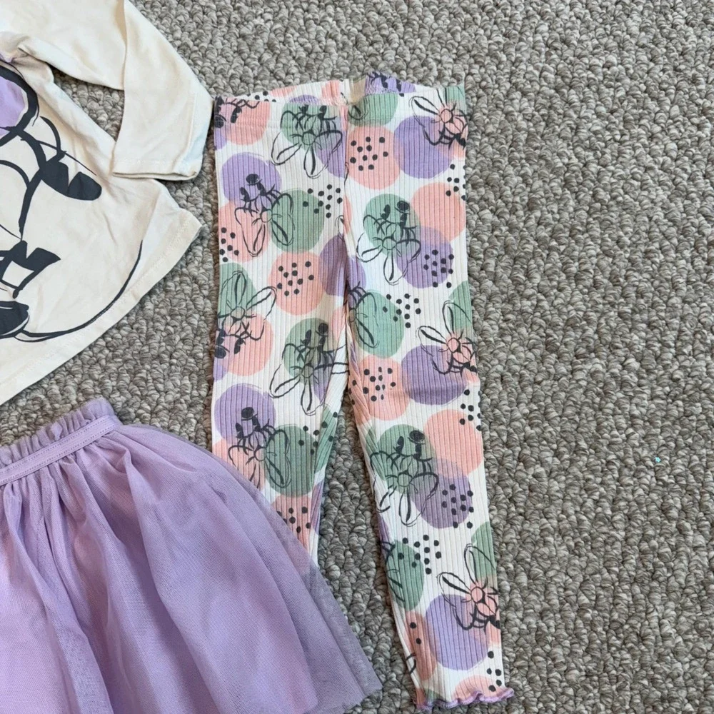 Disney Minnie Mouse 3 Piece Outfit‎ Set Girls Kids Top Leggings Skirt Size 2T